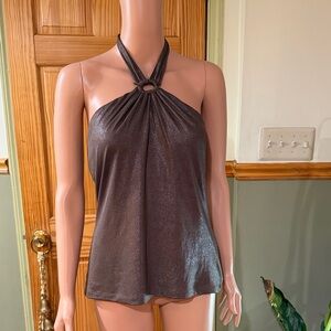 Shimmery Halter Ring Top - Chocolate Brown